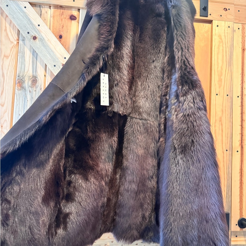 Nigel Preston & Knight Dark Brown Fur-Trimmed leather coat - Picture 2 of 6